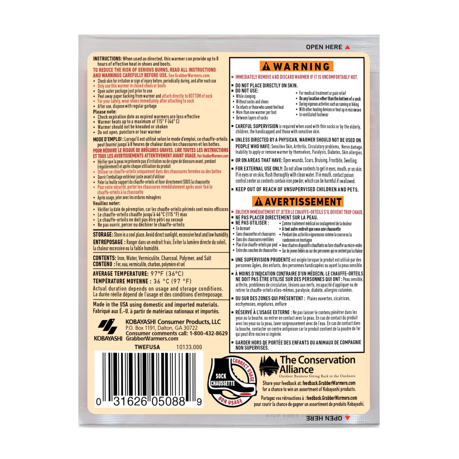 Grabber Warmers Big Pack Adhesive Toe Warmers, 8 Pairs,Tan,TWES8DISPLAYUSA