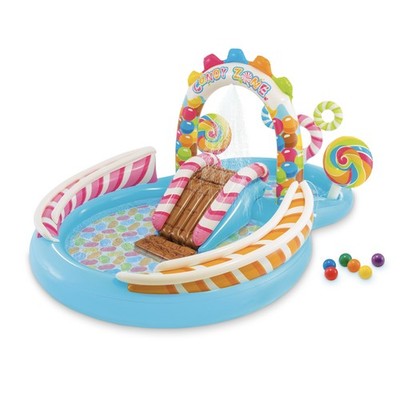 Intex 9ft x 6ft x 51in Kids Inflatable Candy Zone Play Center Pool w/ Waterslide