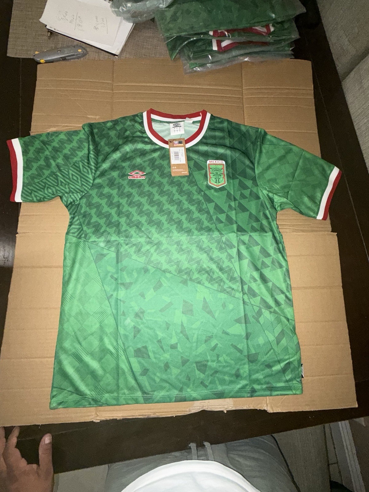 New Umbro Mens Mexico Soccer Jersey Size Small Green with Red and White Stripes