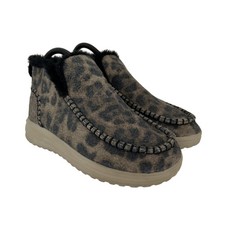 Hey Dude Denny Leo Boots Womens Size 6 Beige Leopard Faux Fur Ankle Booties