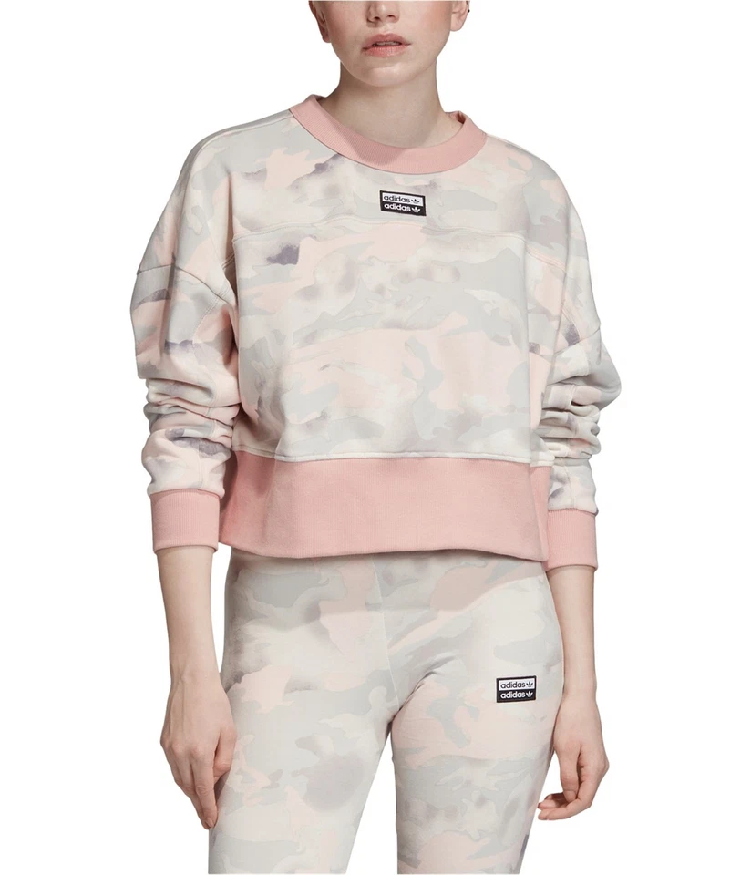 Adidas Womens Cropped Camo Sweatshirt, pinkgray, M