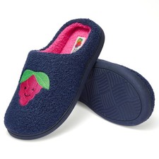 Fruit of the Loom Womens Memory Foam Slippers, Sherpa Lined Small, Navy