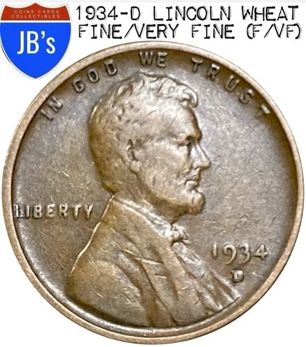 1934-D Lincoln Wheat Cent Penny 1c - FINE/VERY FINE (F/VF)