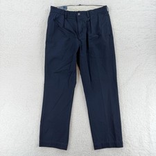 VTG Polo Ralph Lauren Ethan Pants Mens 34x29 Navy Blue Chino Pleated Cotton