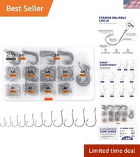 240pc Fishing Hook Set - Strong Offset Circle Hooks for All Species