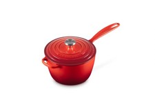 Le Creuset Cast Iron Saucepan Set of 3 in Cerise Red, 16cm 18cm 20cm with Lids 
