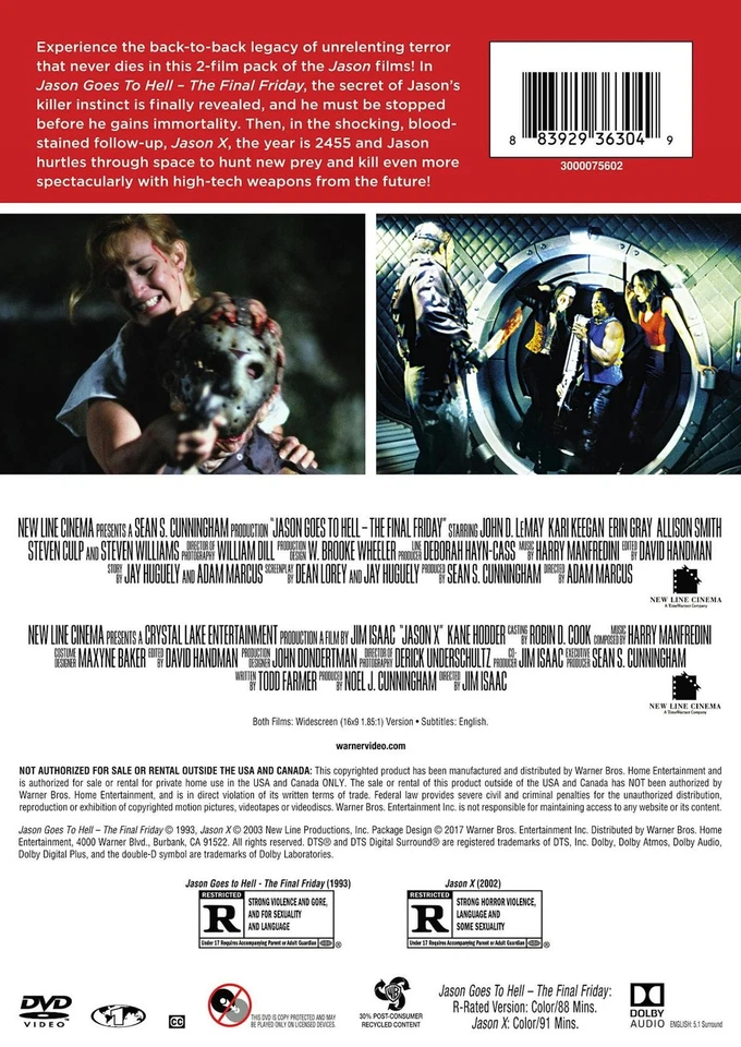 Jason Goes to Hell - The Final Friday / Jason X DVD  NEW Foto 3 de 3