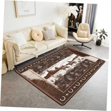  Western Area Rug 3x5 Horse Cowboy Rugs for Living Room 3'3" x 5' Summer Tan