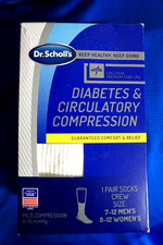 DR. SCHOLL'S WHITE DIABETES  CIRCULATORY MILD COMPRESSION CREW SOCKS/NEW