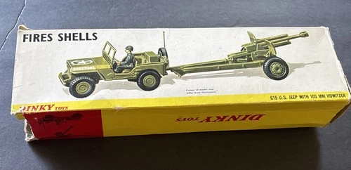 Vintage Dinky Toys - Fire Shells No. 615 – U.S. Jeep & 105mm Howitzer
