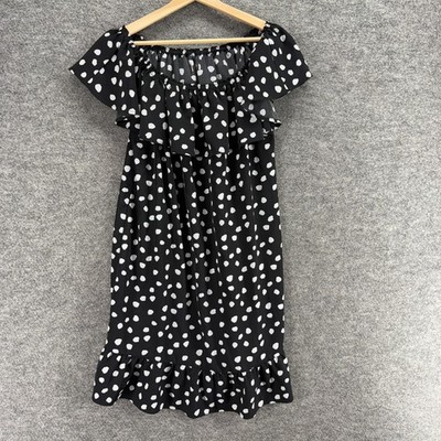 Unbranded Dress Women M Black Polka Dot Shift Mini Short Sleeve Casual |  eBay