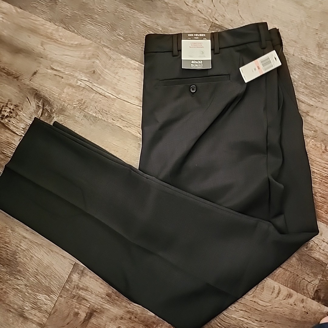 Van Heusen Non-Iron Flex Waistband Flat Front Pants Size 40X32 Classic Fit