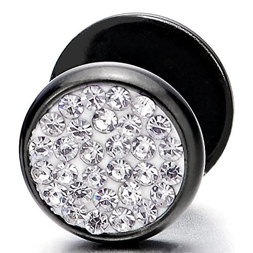 2 aretes circulares de acero de 10 mm para hombre y mujer con circonita cúbica, oreja falsa tramposa plu... Foto 2 de 4