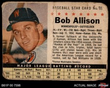 1961 Post Cereal #91 Bob Allison BOX Twins SHORT-PRINT AUTHENTIC