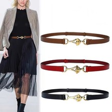 Real Leather Waist Belt Gold Buckle Dresses Coats Waistband Adjustable Belt Thin