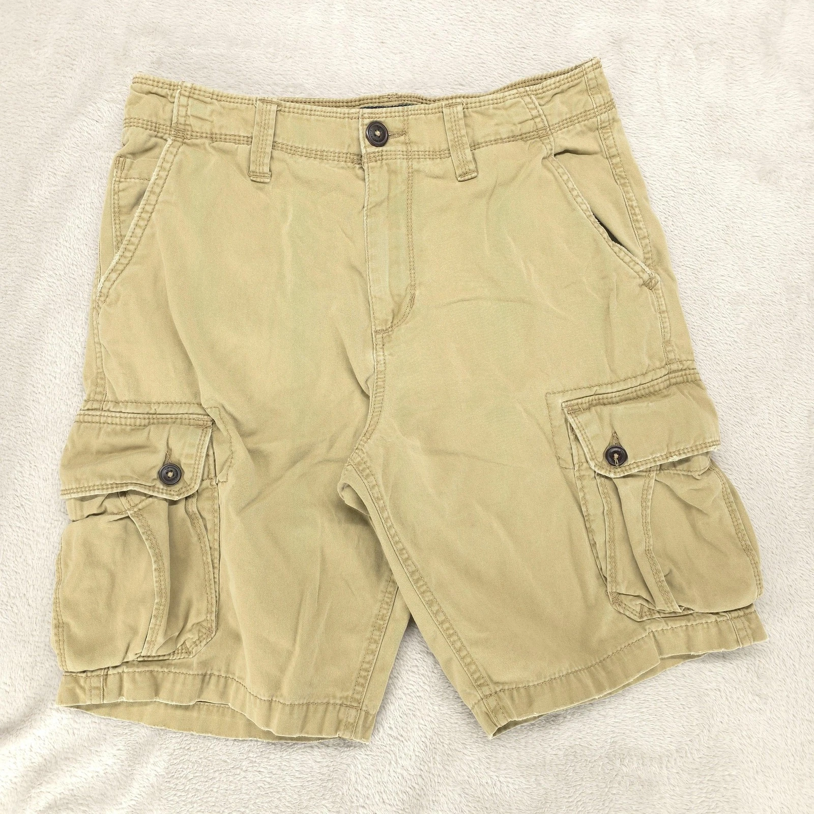 American Eagle Cargo Shorts Mens 32 Beige Canvas Multi Pocket Grunge Skate Hike