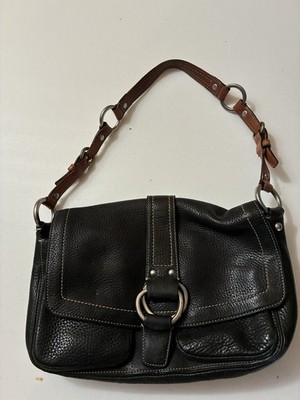 Coach Black Pebbled Flap Shoulder Bag Magnetic Closure, Detachable Strap, Med