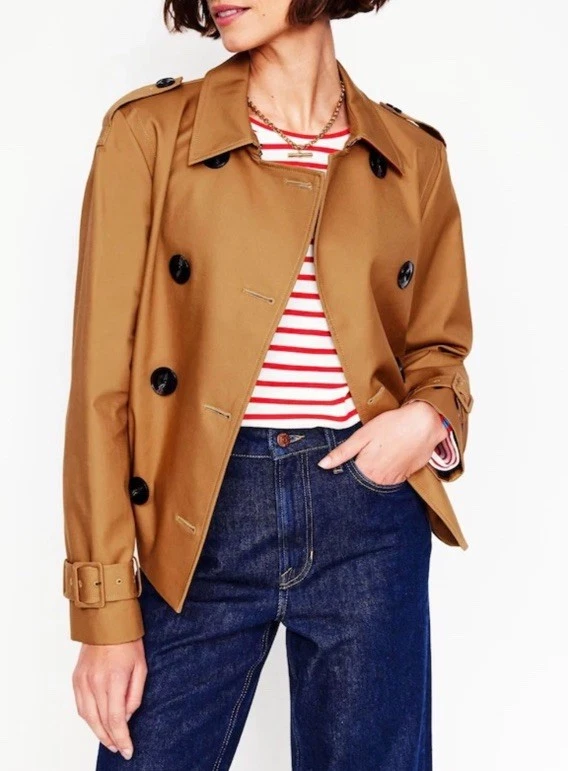 Chaqueta Boden Marrón Mayfair Trench Recortada 100% Algodón Talla 10 Nueva Con Etiquetas Foto 2 de 4