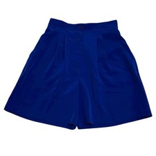 Vintage Dana Lee High Waist Pleated Shorts Size 10 Microfiber 90  s Blue USA Made
