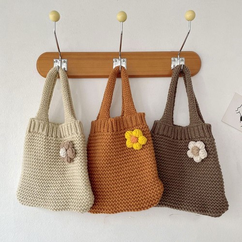 High-capacity Knot Wrist Bag Wool Tote Bag Fashion Knit Handbag Student