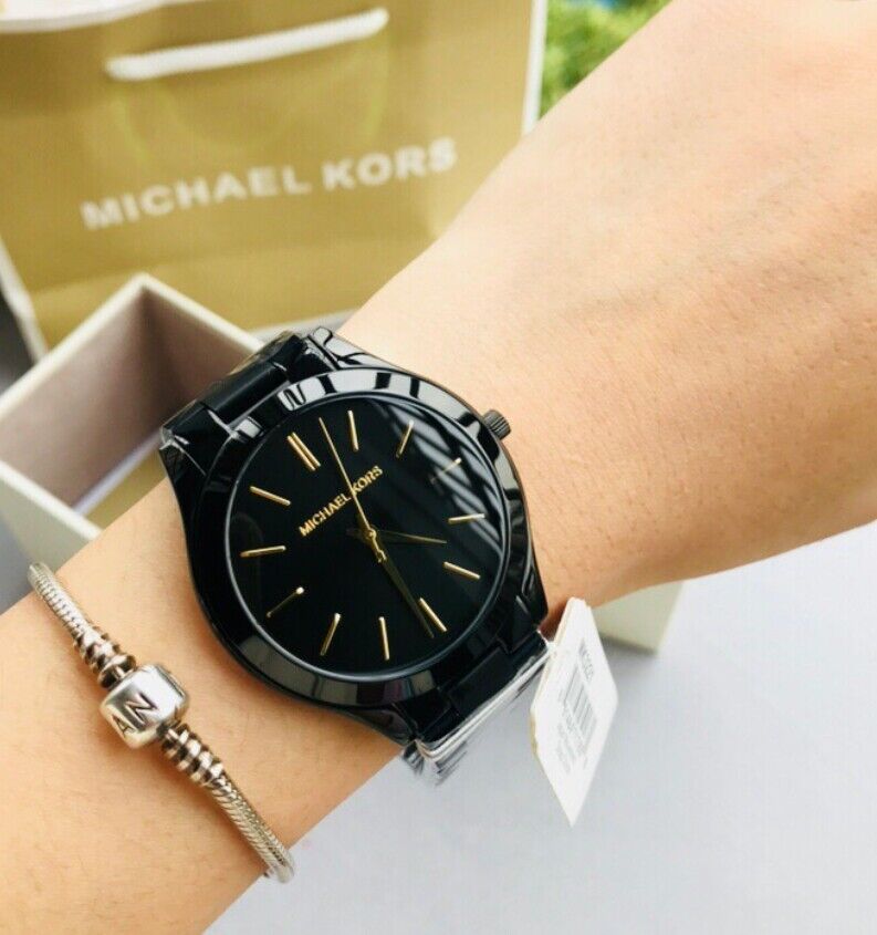 Michael Kors Slim Runway Black Dial Black Stainless Steel Michael Kors Slim Runway Black Dial Black Stainless Steel
