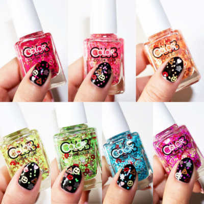 colorful_nails୨୧⋆* Color Club - Nailmoji Neon Collection - Emoji Glitter Pink