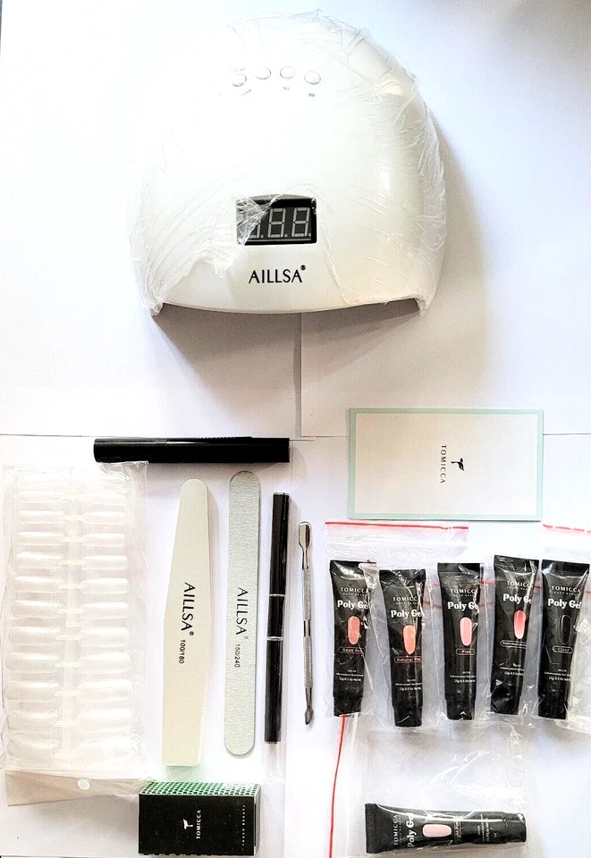 TOMICCA Starter-Set mit 48W UV/LED Nail Lamp + 6x15g Poly Gel + Nail Kit OVP