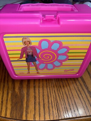 Vintage Barbie Lunch Box Thermos Kids Pink Flower Mattel 1998