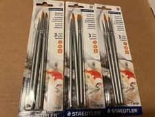 Staedtler Synthetic Brush Set 3 piece #2 round, #8 round & #8 flat -3 SETS OF 3