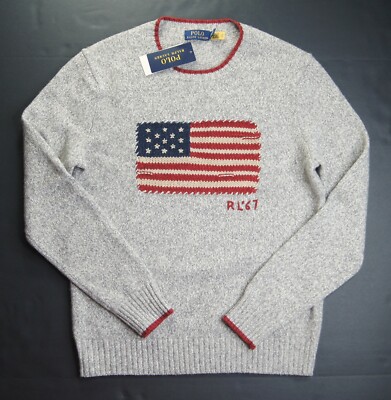 Pull homme POLO RALPH LAUREN gris marbré drapeau USA laine lin