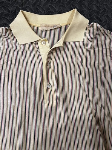 Rare Vintage Gitman Sport Polo Shirt Men's Large Striped Cream Golf Bros Italy