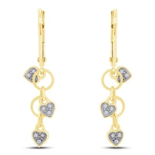 Natural Round Diamond Heart Charm Earrings 14K Yellow Gold Plated Silver