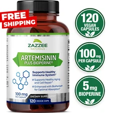 Artemisinin (Sweet Wormwood) 120 Veggie Capsules 100 mg Plus BioPerine 100% Pure