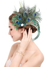 Z X Peacock Feather Hair Clip Fascinator Hat 1920s Hair Accessories for Women