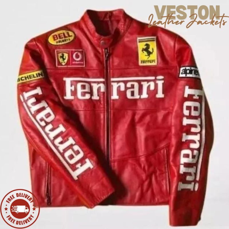 Farrari Racing Red Leather Jacket Motorcycle Vintage World