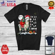 Fa Llama; Awesome Christmas Lights Santa Llama Lover; X-mas Moon Snowing T-Shirt