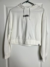 PUMA Women  s White Crop HOODIE Sweatshirt Hooded Top Size M