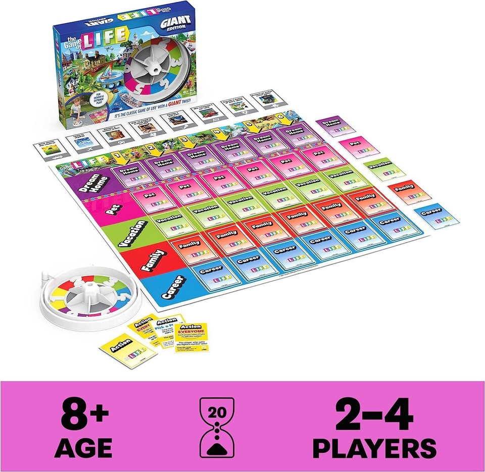 The Game of Life, Giant Edition Family Board Game Indoor/Outdoor Fun