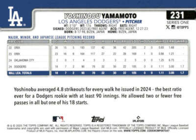 2025 Topps Series 1 #231 Yoshinobu Yamamoto Los Angeles Dodgers | eBay