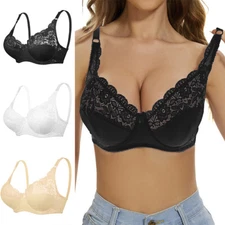 Womens Sexy Lace Lingerie Plunge Push Up Bra No Wire Bralette 38-48 B C D DD