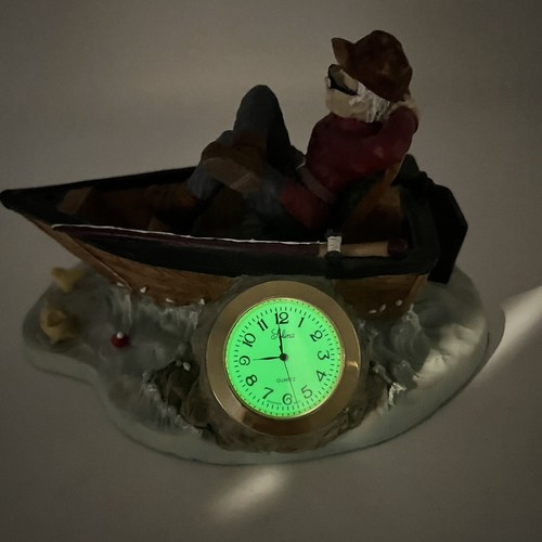 DESK CLOCK "FISHERMEN'S DREAM" FIGURINE NIKKO QUARTZ 1 1/2" GITD CLOCK - Picture 15 of 15