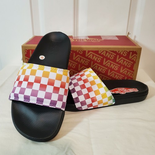 vans checkerboard slides rainbow