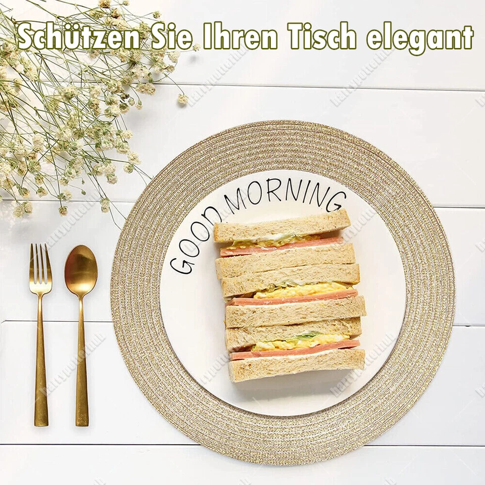 12er Set Tischsets Untersetzer Abwaschbar Rund Geflochten Platzset Platzdeckchen - Bild 4 von 4