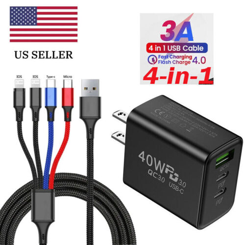 4 in1 Multi USB Charging Cable Fast Charger For iPhone 15 14 13 12 11 X Pro Max