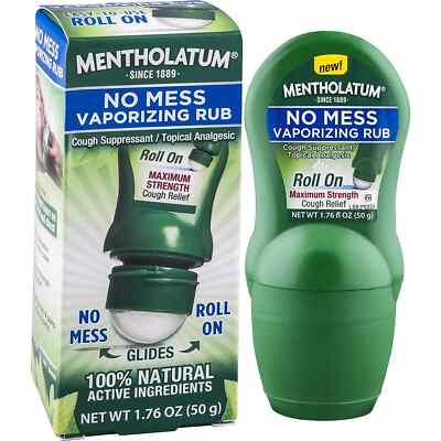 Mentholatum No Mess Vaporizing Rub Maximum Strength Cough Relief Roll On 1.76 Oz