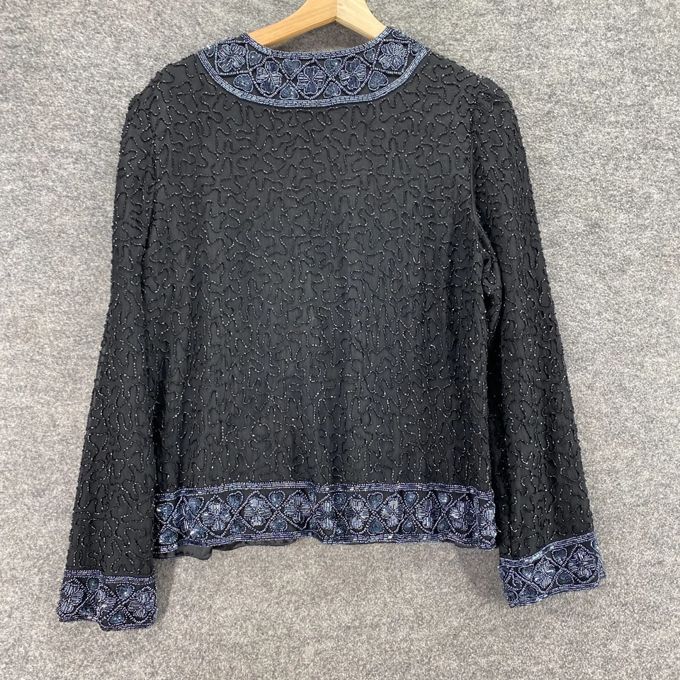 Scala блузка женщин S маленький черный ворота длинным рукавом шелк со стразами повседневный - Изображение 2 из 4