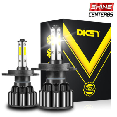 2PCS H4 9003 HB2 4-Side LED Headlight Bulbs Kit High Low Dual Beam 120W 6000K