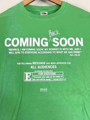 Kerusso - Coming Back Soon Revelation 22:12 Unisex Green Large Christian T-Shirt