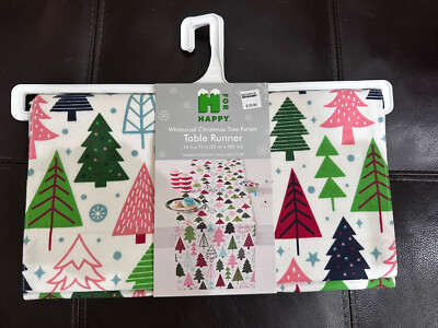 H for Happy Whimsical Christmas Tree Forest Table Runner NWT 14 x 72  Home Decor