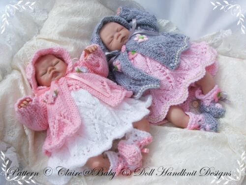 BABYDOLL HANDKNIT DESIGNS KNITTING PATTERN LACY DRESS & COAT SET 7-12" DOLL - Picture 1 of 6